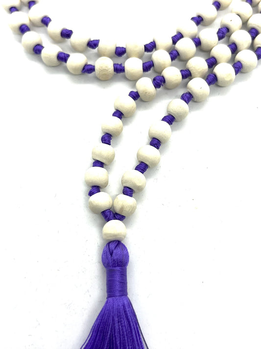 Tulsi Mala Beaded Necklace - Hand Knotted Tulasi Beads - 7 Chakra Mala (Purple String)