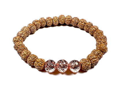 VULCAN - Rudraksha & Rose Gold Lava Bracelet - Grounding & Spiritual Strength