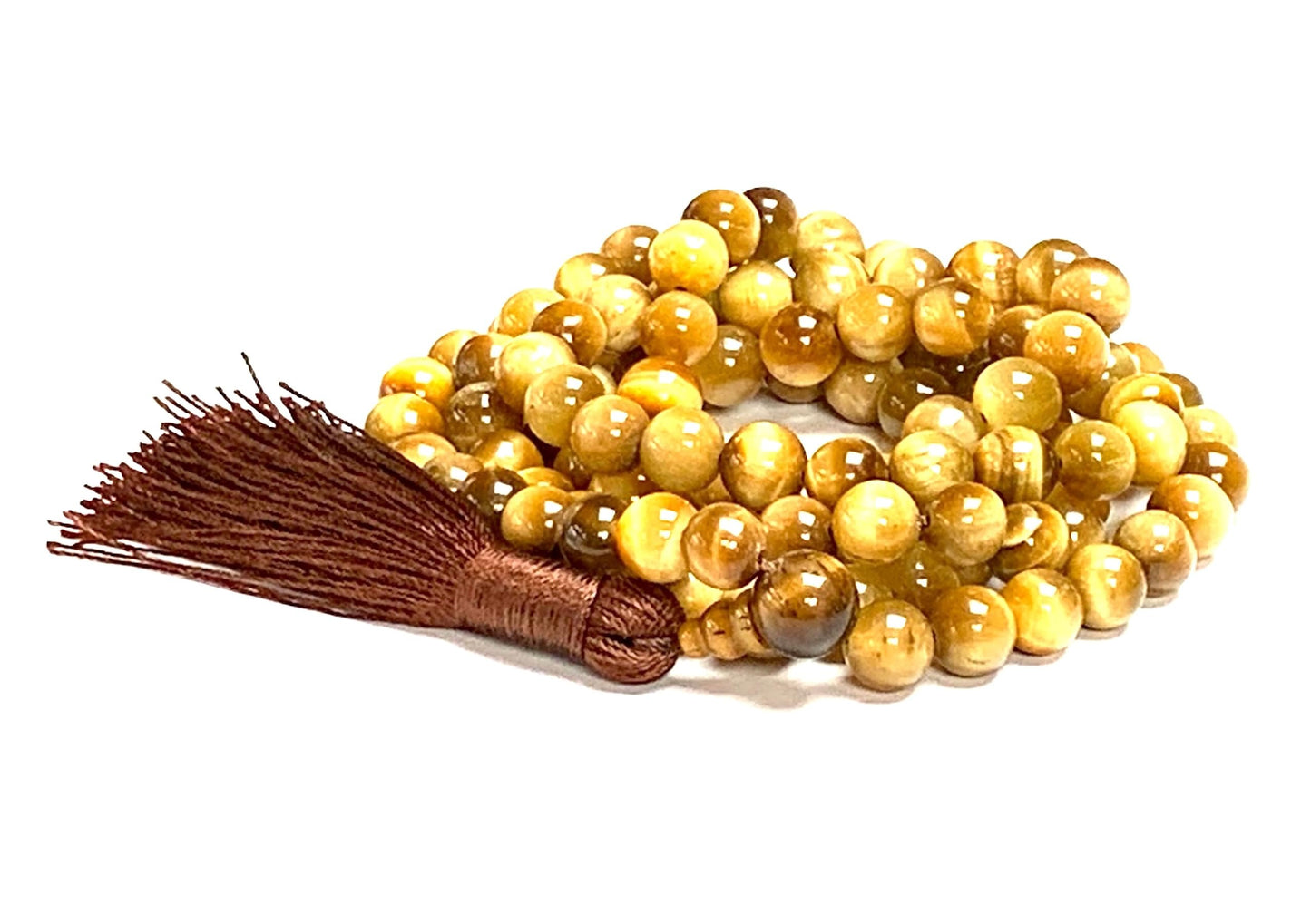 Handmade Tiger's Eye Mala Beads Necklace – 8mm 108 Beads – Multicolor Options – Solar Plexus Chakra & Zodiac Birthstones – Meditation Jewelry