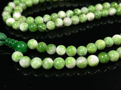Awaken Your Kundalini Crystal Mala Beads Necklace Reiki healing stones Energized Handmade 108 Buddhist Prayer Beads - w/Velvet Pouch (Green Jade Mix Dyed, 8 mm)