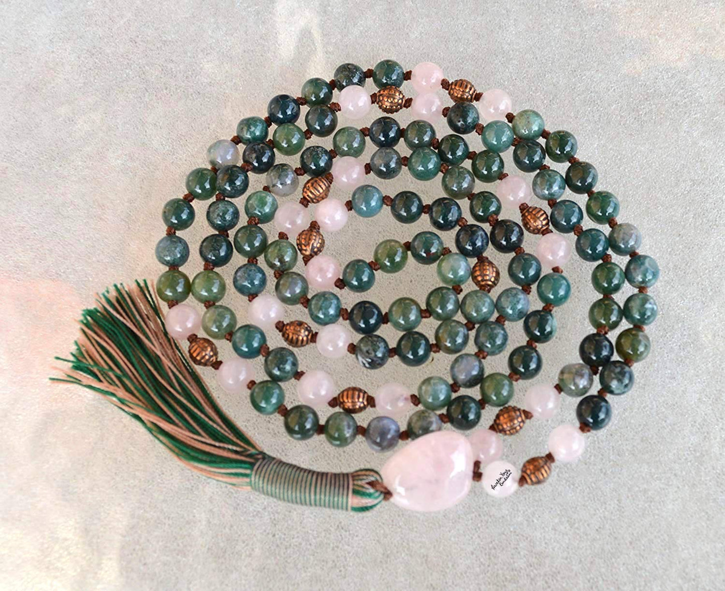Energized Natural 108 Moss Agate Mala Beads Necklace