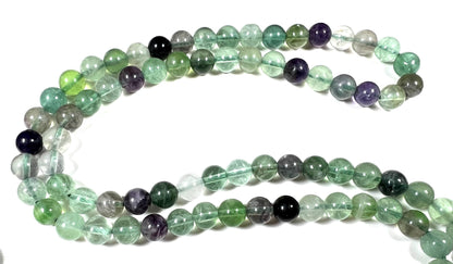 Handmade Rainbow Fluorite Mala Beads Necklace – 6mm & 8mm 108 Beads – Pisces Birthstone – Third Eye & Crown Chakra