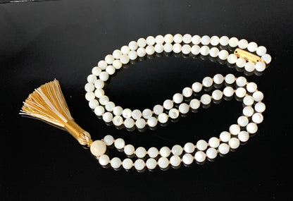 Mother of Pearl Mala Beasds Necklace - Embrace Serenity, Radiance, and Inner Strength, 8mm Beads, 108 Prayer Beads
