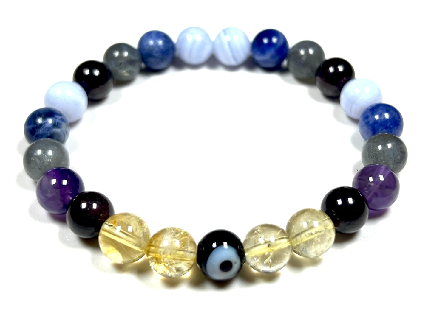 Crystals For Anxiety Stretch Bracelet | Universal Birthstone | Throat & Third Eye Chakra