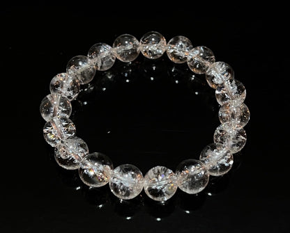 Himalayan Ice Nirvana Crystal Quartz Stretch Bracelet - 10mm AAAAA Grade - April Birthstone, Aries - Crown Chakra