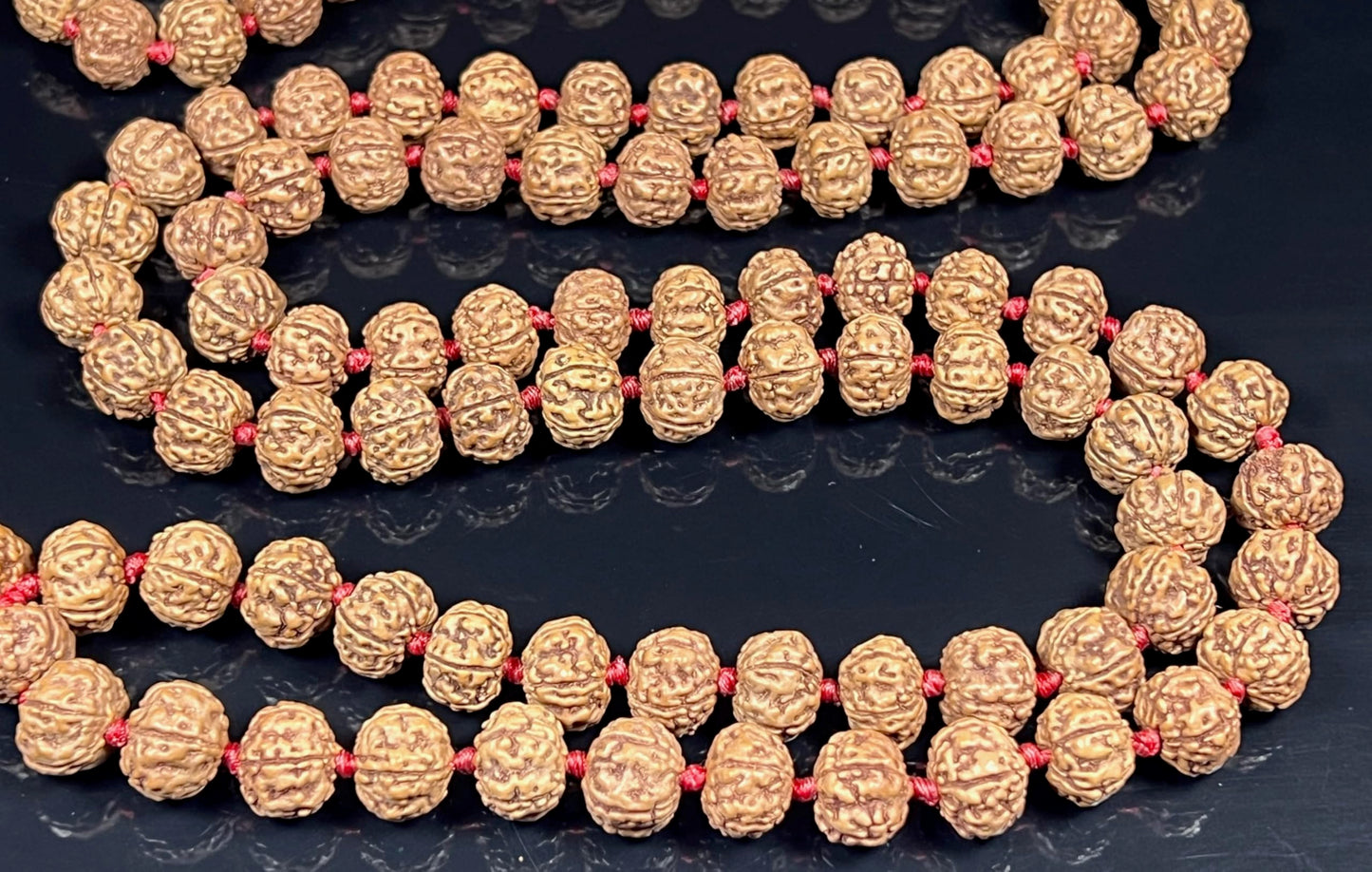 Hand-Knotted 5 Mukhi Chikna Rudraksha Mala Beads Necklace - Five Faced Pathri Rudraksh Rosary - Heart Chakra - 108 Buddhist Prayer Beads