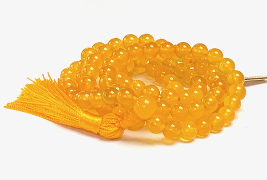 Awaken Your Kundalini Crystals Mala Beads Necklace Reiki Healing Stones Blessed & Energized Handmade 108 Buddhist Prayer Beads - Comes w/Velvet Pouch (Yellow Agate or Onyx, 8 mm)