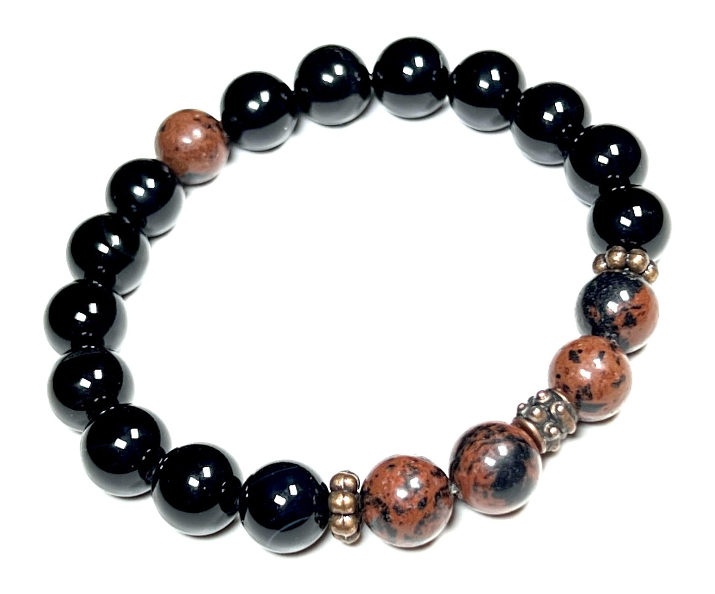 Mahogany and Black Obsidian Stretch Bracelet - 10mm Beads - October November December Birthstones for Scorpio Sagittarius - Root Chakra Grounding Beads