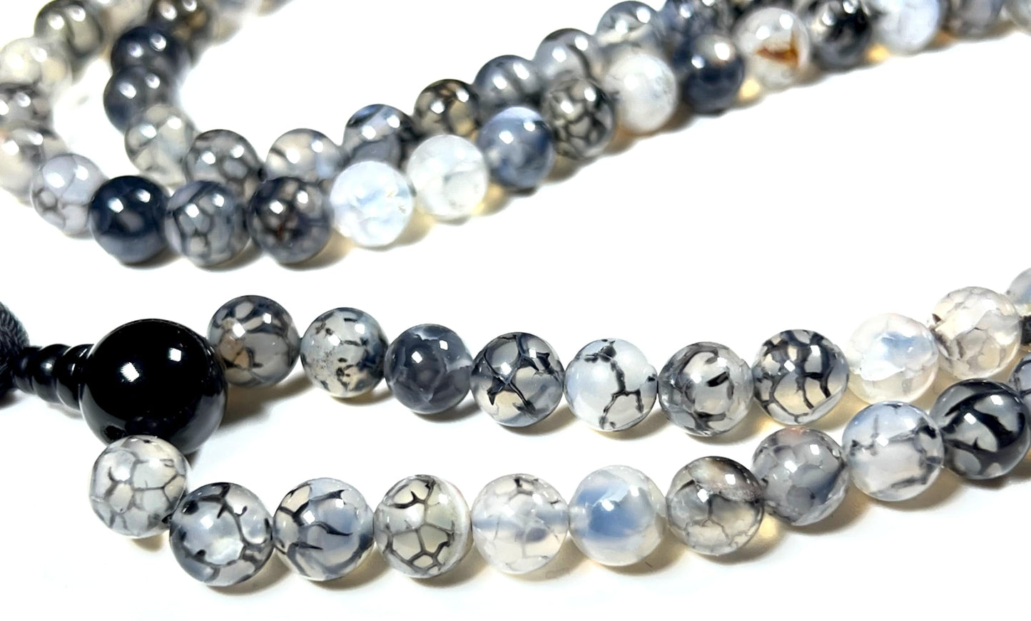 Handmade Black Dragon Vein Agate Mala Beads Necklace | 8mm 108 Beads | Spiritual Jewelry | Birthstone & Chakra Energy