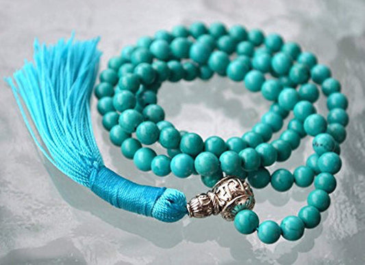 Turquoise Mala Beads Necklace | 108 Prayer Beads | Friendship Public Speaking Selfless Bonding Intuition Positive Vibes Love