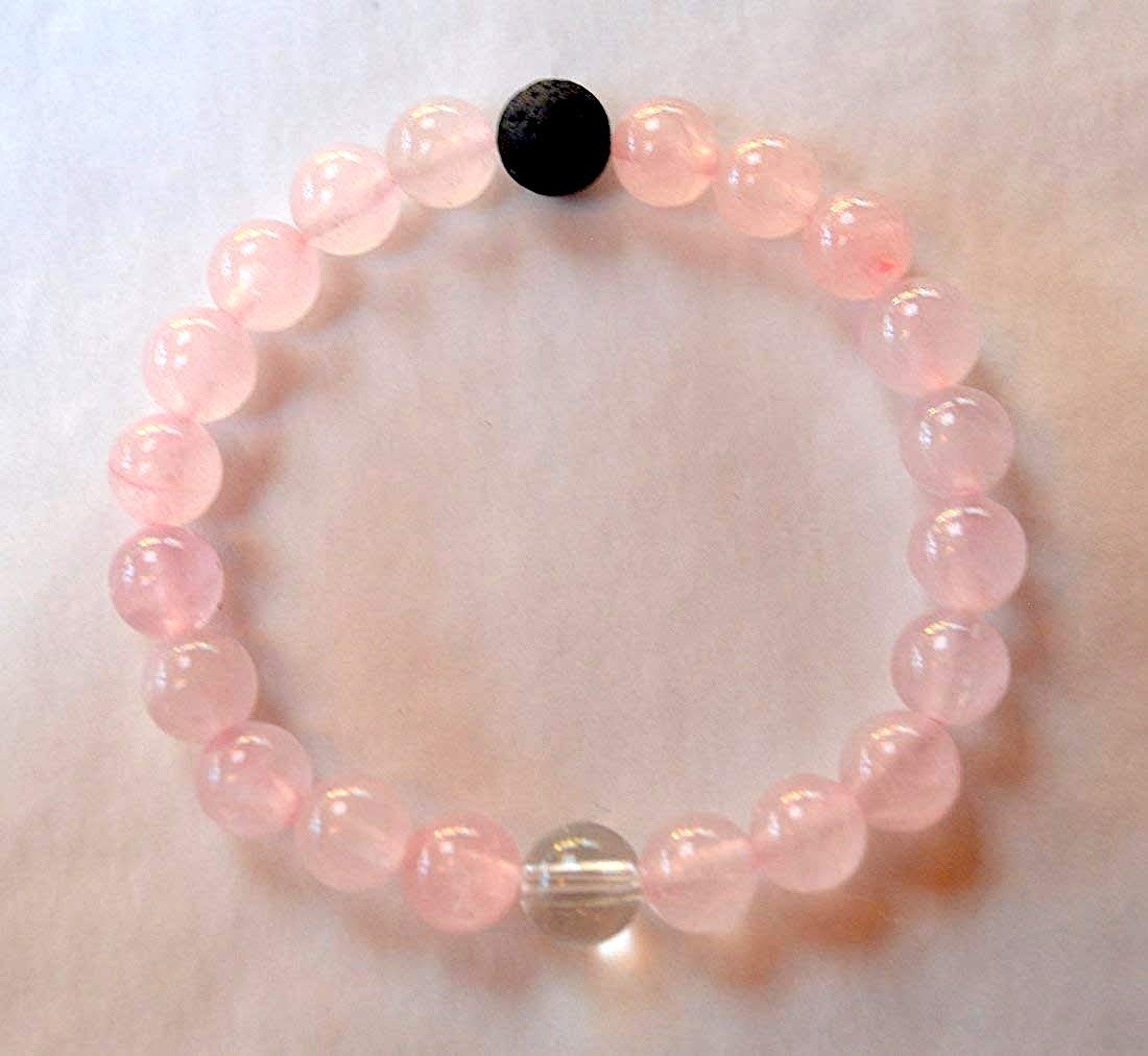 Awaken Your Kundalini Rose Quartz Bracelet - Himalyan Ice Crystal Quartz Gemstone - Lava Beaded Bracelet - Breast Cancer Healing Crystals