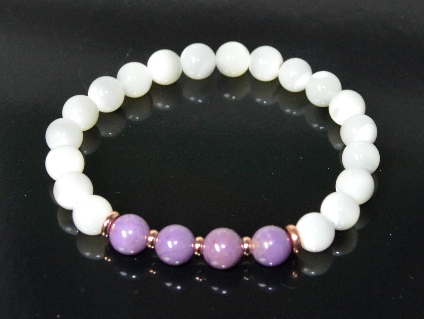 Moonstone & Phosphosiderite Stretch Bracelet - Cancer & Sagittarius Birthstone - Crown & Heart Chakra