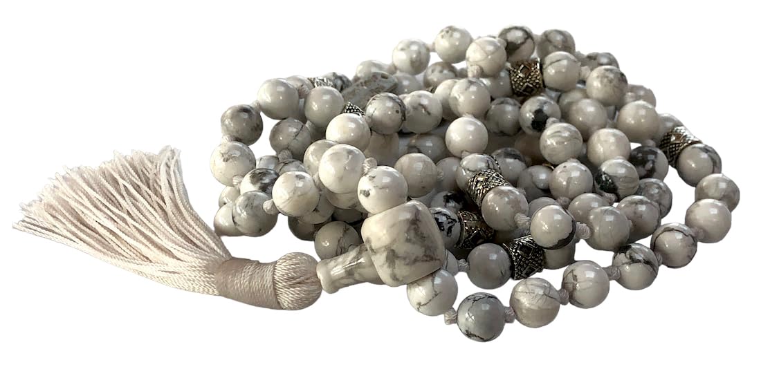 Certified Hand-Knotted Howlite Mala Beads Necklace | Gemini Birthstone | Crown Chakra