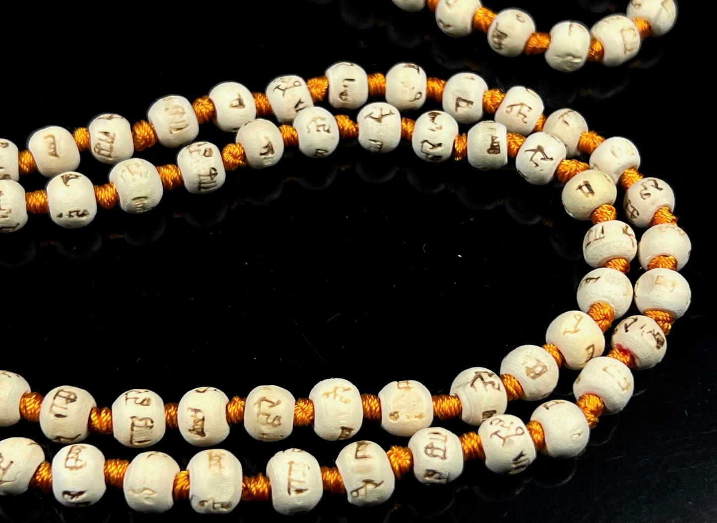 Tulsi Mala Beads Necklace w/ 5 Mukhi Rudraksha – 8mm Beads with "Ram" Inscription – Root Chakra & Aries Birthstone – Meditation Jewelry