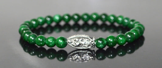 Green Jade Stretch Bracelet with Lucky Charm Accents - Taurus Birthstone for May - Heart Chakra