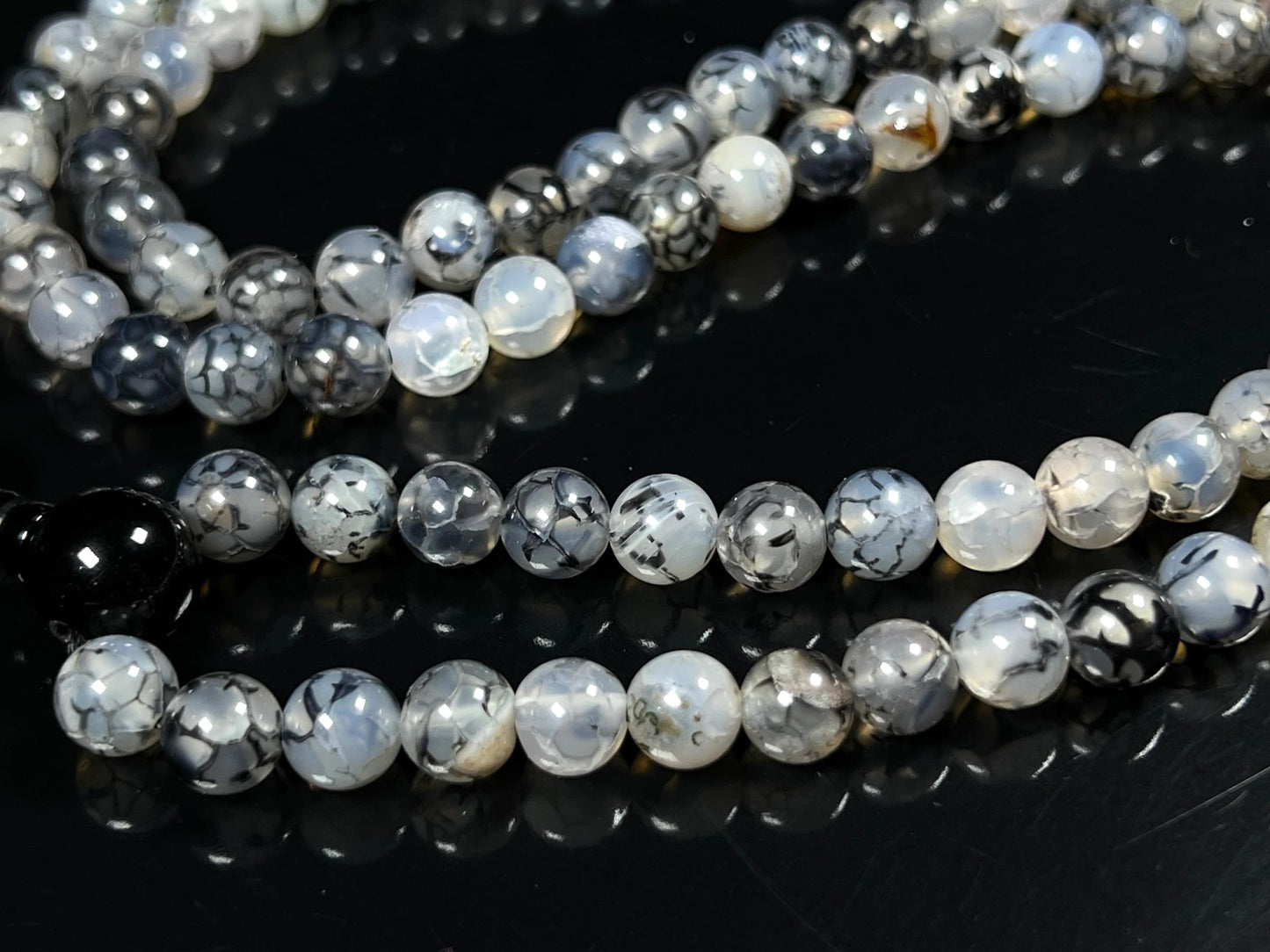 Handmade Black Dragon Vein Agate Mala Beads Necklace | 8mm 108 Beads | Spiritual Jewelry | Birthstone & Chakra Energy