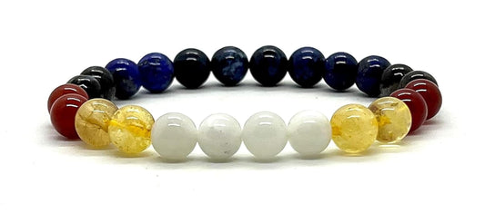 Embrace Balance & Grounded Energy: Virgo Constellation Bracelet (8mm) - Multi-Chakra Alignment, Moonstone, Lapis Lazuli, Red Carnelian, Citrine (Birthstone), Apache Tear