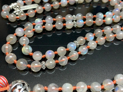 Hand Knotted Labradorite Mala Necklace | 108 Beads | Scorpio Birthstone Necklace | Throat Fifth Chakra | Tassel Necklace | Communication | Self Expression | Creativity in Writing | Public Speaking