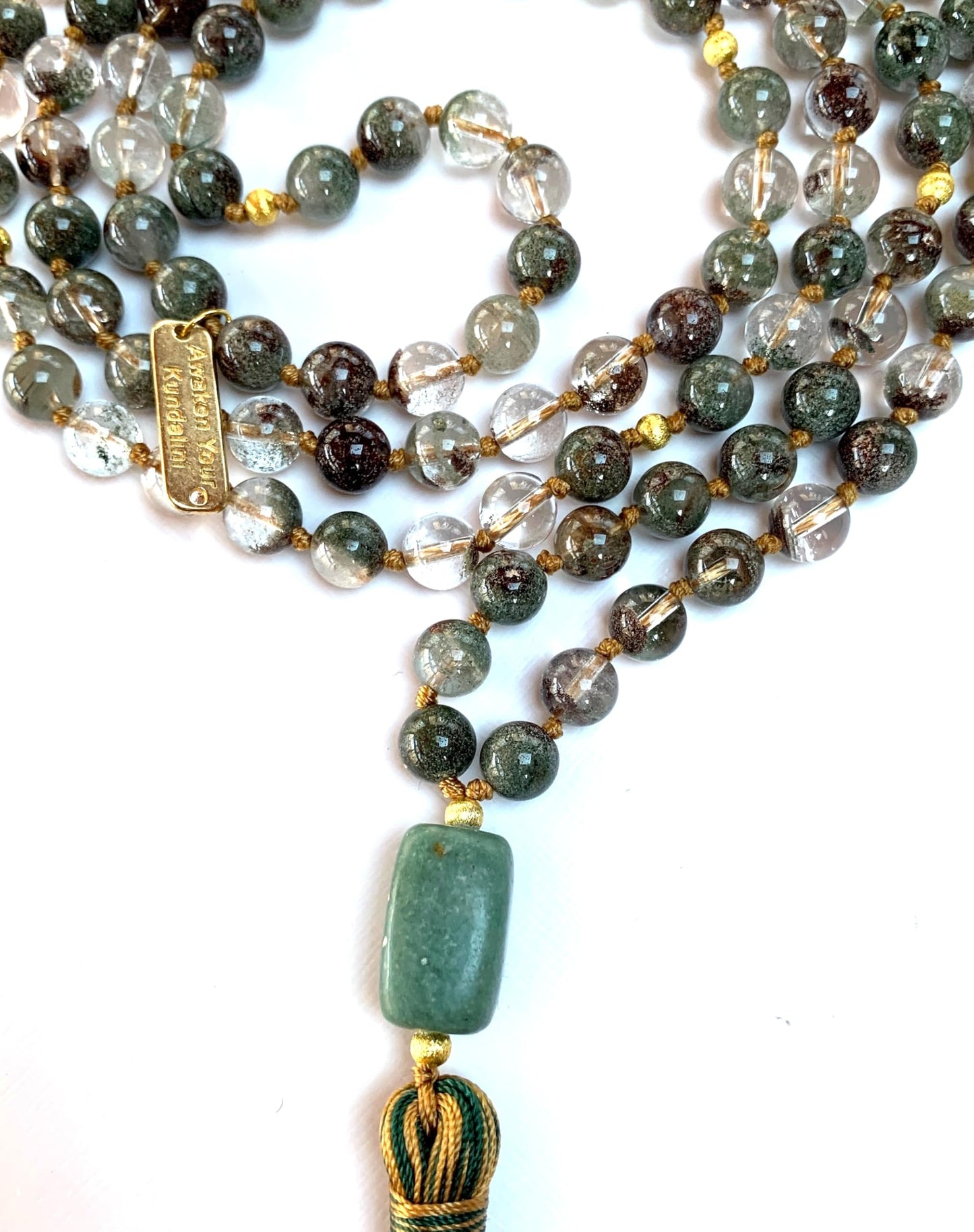 Hand Knotted Lodolite (Garden Quartz) Mala Beads Necklace – 8mm 108 Beads | Heart Chakra & May Birthstone | Ethically Sourced