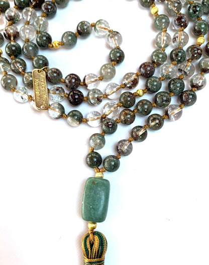 Hand Knotted Lodolite (Garden Quartz) Mala Beads Necklace – 8mm 108 Beads | Heart Chakra & May Birthstone | Ethically Sourced