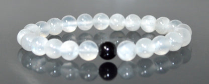 Selenite and Tourmaline Stretch Bracelet – Crown Chakra, Cancerian Birthstone