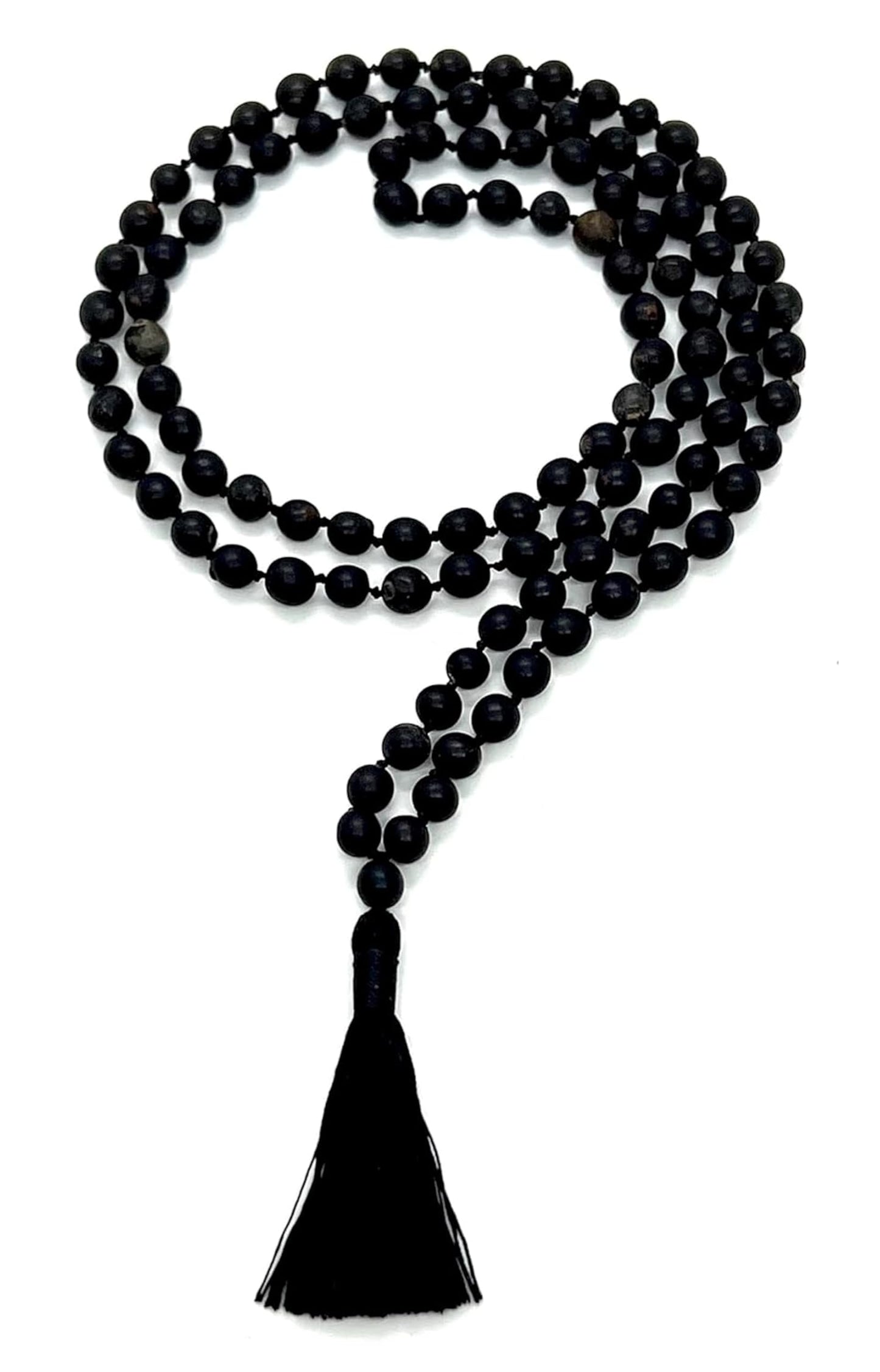 Hand Knotted Black Vijayanti Vaijayanti Mala Necklace with 6-7mm Beads - Virgo Sun Sign, Root Chakra Alignment - Protection, Victory Mala