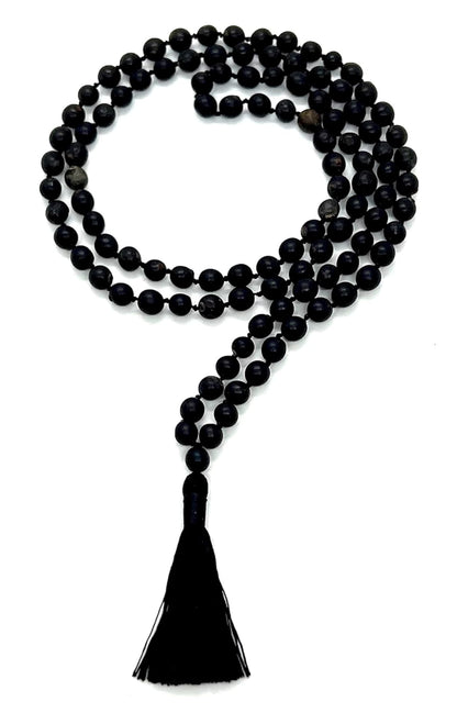 Hand Knotted Black Vijayanti Vaijayanti Mala Necklace with 6-7mm Beads - Virgo Sun Sign, Root Chakra Alignment - Protection, Victory Mala