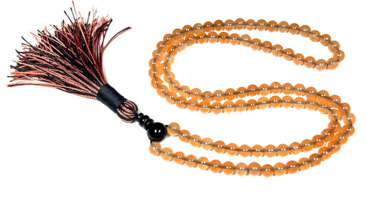 Yellow Agate Mala Beads Necklace – 6mm 108 Beads – Solar Plexus Chakra & Leo Birthstone – Spiritual Jewelry