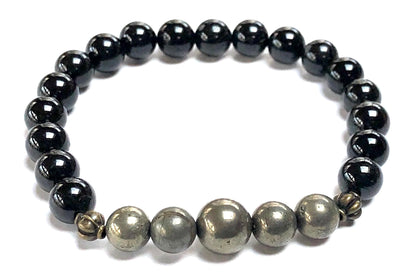 VESTA Black Tourmaline & Pyrite Stretch Bracelet | Grounding, Protection & Abundance | Root Chakra | Capricorn Birthstone | Handmade in USA