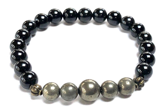 VESTA Black Tourmaline & Pyrite Stretch Bracelet | Grounding, Protection & Abundance | Root Chakra | Capricorn Birthstone | Handmade in USA