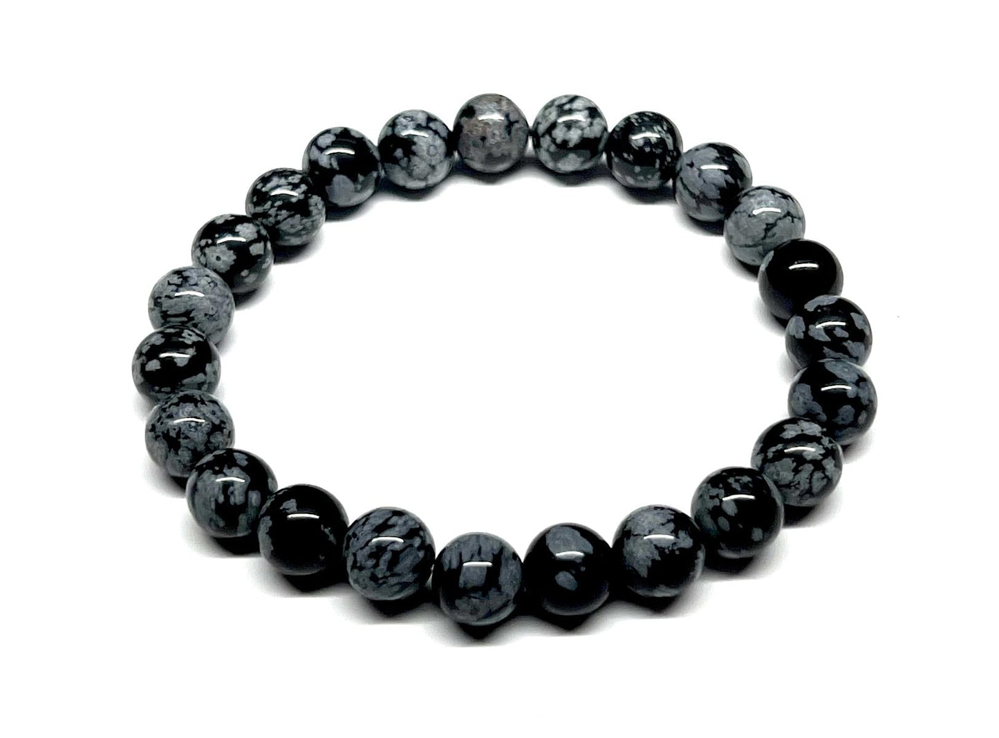 Snowflake Obsidian Stretch Bracelet - Sagittarius Birthstone Jewelry For November & December - Root Chakra Balancing & Alignment