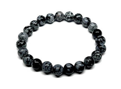 Snowflake Obsidian Stretch Bracelet - Sagittarius Birthstone Jewelry For November & December - Root Chakra Balancing & Alignment