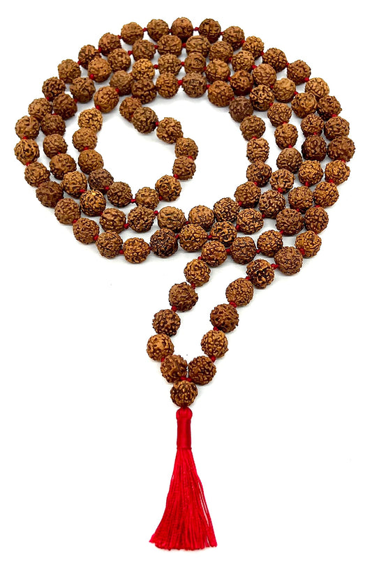 Rudraksha Mala Beads Necklace - 10mm 5 Mukhi (Five Faces) - Leo Sun Sign - Heart Chakra Balancing