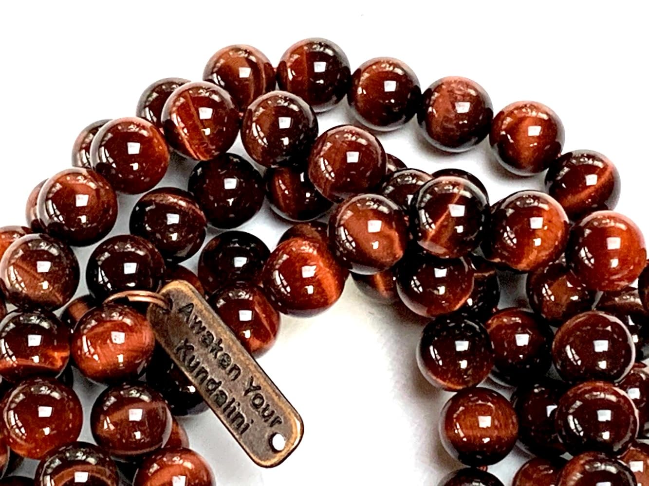 AWAKEN YOUR KUNDALINI Red Tiger's Eye Tiger Eye Beaded Mala Necklace - 8mm 108 Prayer Beads Rosary - Power, Authority, Boost Libido, Vitality