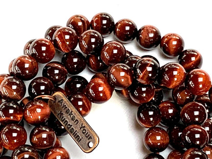 AWAKEN YOUR KUNDALINI Red Tiger's Eye Tiger Eye Beaded Mala Necklace - 8mm 108 Prayer Beads Rosary - Power, Authority, Boost Libido, Vitality