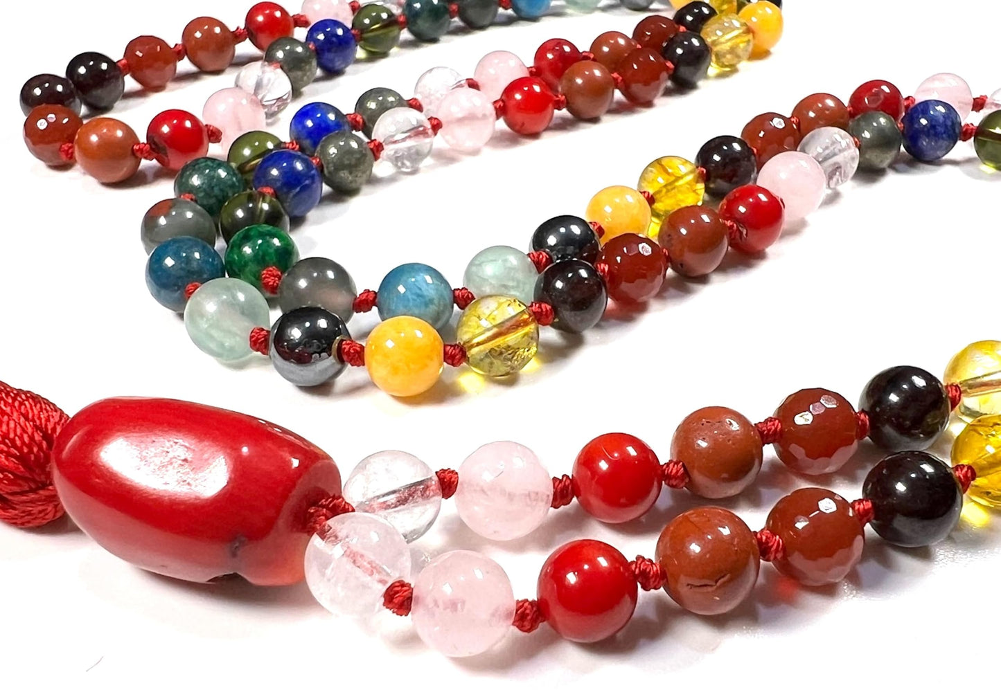 Hand Knotted Cosmic Chakra Symphony Mala Necklace | Rare Crystals for Harmony and Balance | 8mm 108 Prayer Beads | Multi-Chakra Alignment | Universal Birthstones | Ethically Sourced
