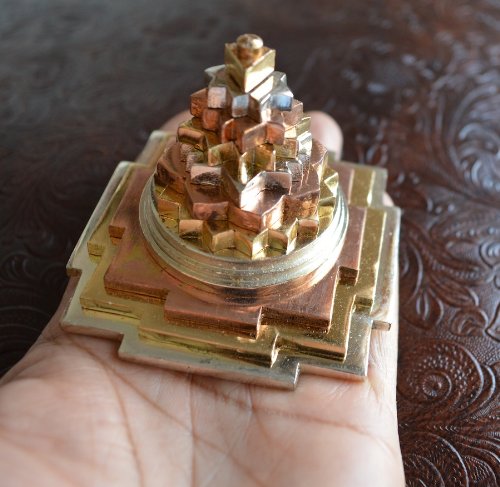 AWAKEN YOUR KUNDALINI Sri Meru Yantra, Shree Chakra, Maha Meru in Astadhatu Size 3" Inch - Spiritual Powers, Vaastu Dosh, Prosperity - 3D