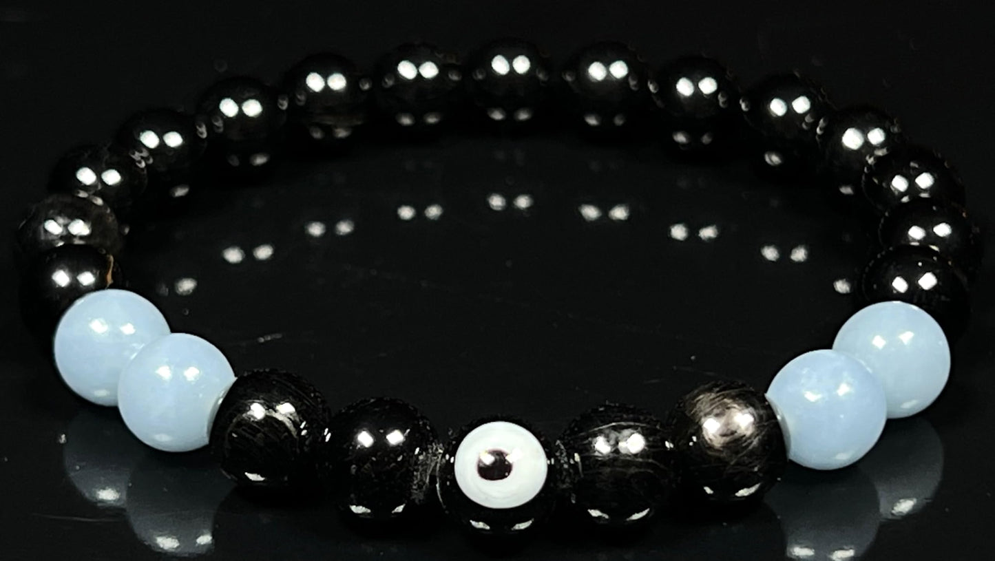 AWAKEN YOUR KUNDALINI Empath Protection Bracelet | Stones for Spiritual Awareness | Evil Eye, Tourmaline, Apache Tear, and Angelic Beads Stretch Bracelet | Root Chakra Jewelry