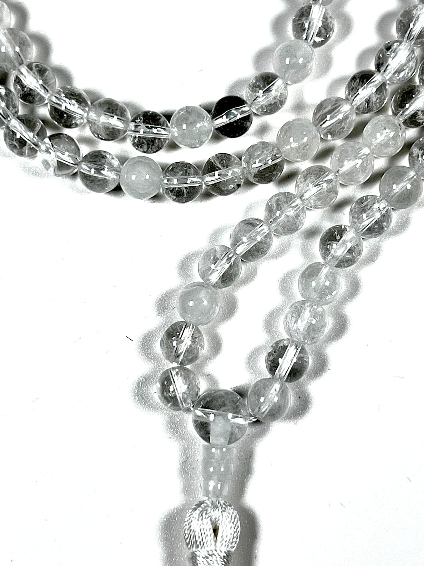 Handmade Nirvana Crystal Quartz Mala Beads Necklace | 8mm 108 Beads | Birthstone for April | Crown Chakra
