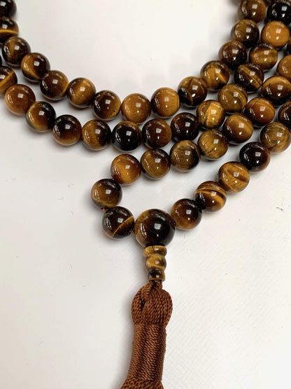 Awaken Your Kundalini Crystals Mala Beads Necklace Reiki healing stones Blessed & Energized Handmade 108 Buddhist Prayer Beads - Comes w/Velvet Pouch (Tiger's eye or Tiger eye, 6 mm)
