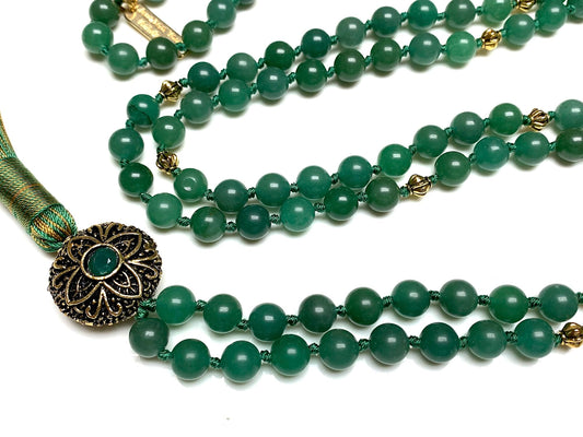 AERIS Green Aventurine Mala Necklace | 108 Hand-Knotted Beads for Creativity, Emotional Healing & Heart Chakra Balance | Taurus & Virgo Birthstone | Handmade in USA
