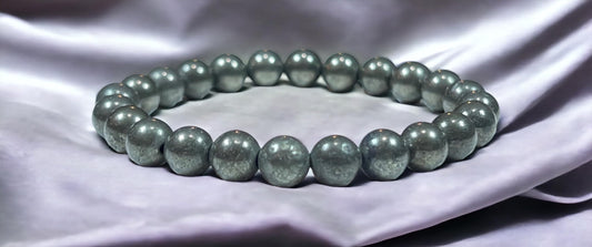 Ignite Your Willpower: Handmade Pyrite Stretch Bracelet (8mm Beads) - Aries Birthstone & Solar Plexus Chakra Power
