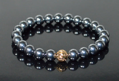 Terahertz and Lava Beads Stretch Bracelet – Capricorn & Aquarius Birthstone Bracelet, Root Chakra - Vitality, Libido, Protection