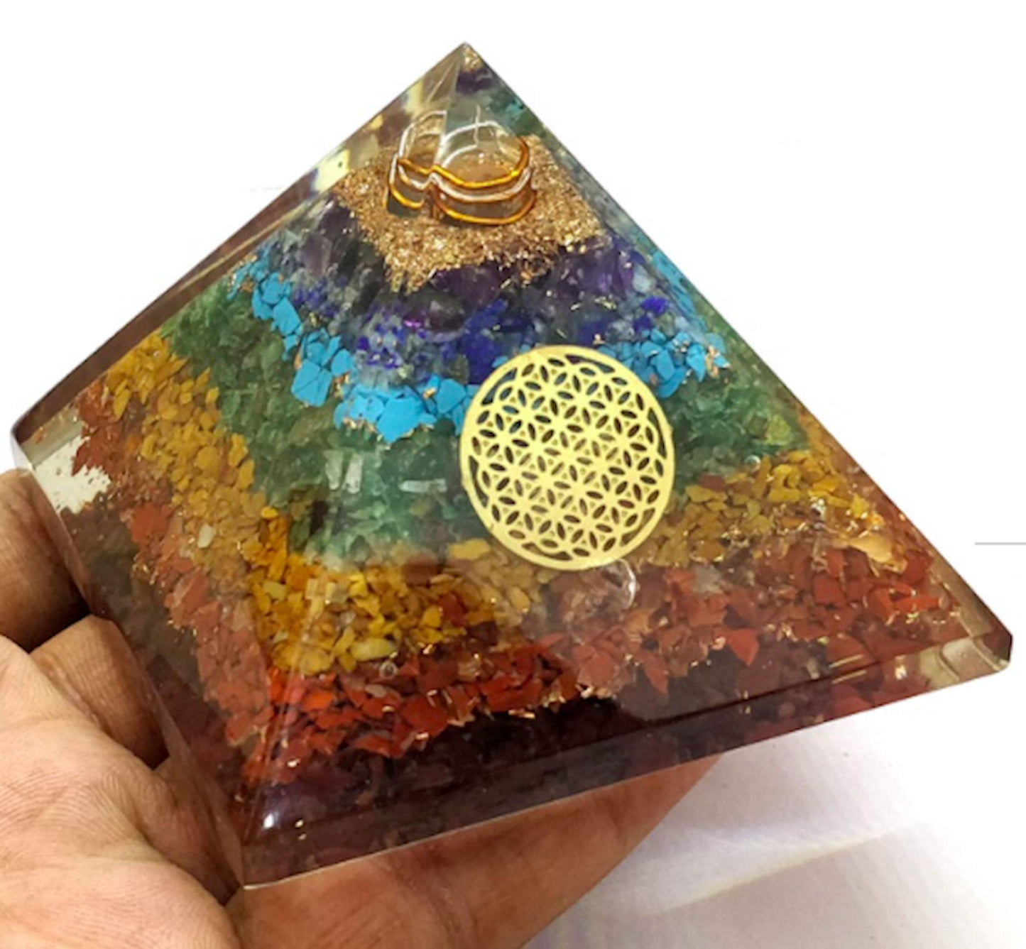 7 Chakra Orgonite Pyramid | 2-Inch Energy Harmonizer | TATTVA Collection