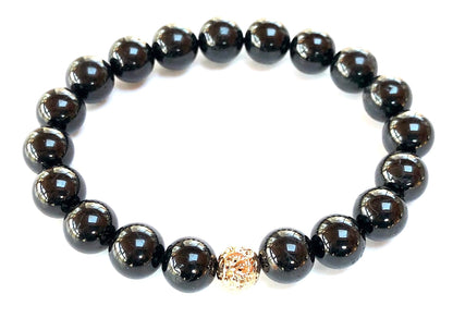 VESTA Black Tourmaline & Lava Bead Stretch Bracelet | Grounding, Protection & Spiritual Power | Root Chakra | Unisex Energy Bracelet | Handmade in USA