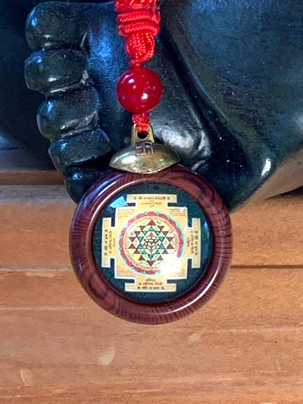 AWAKEN YOUR KUNDALINI Sri Yantra and Maha Mritunjaya Mahamrityunjay Yantra Kavach Locket, Dual Yantra Wooden Pendant