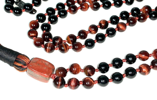 Guardian Mala – Red Tiger’s Eye & Black Tourmaline | 108 Beads | VESTA Collection