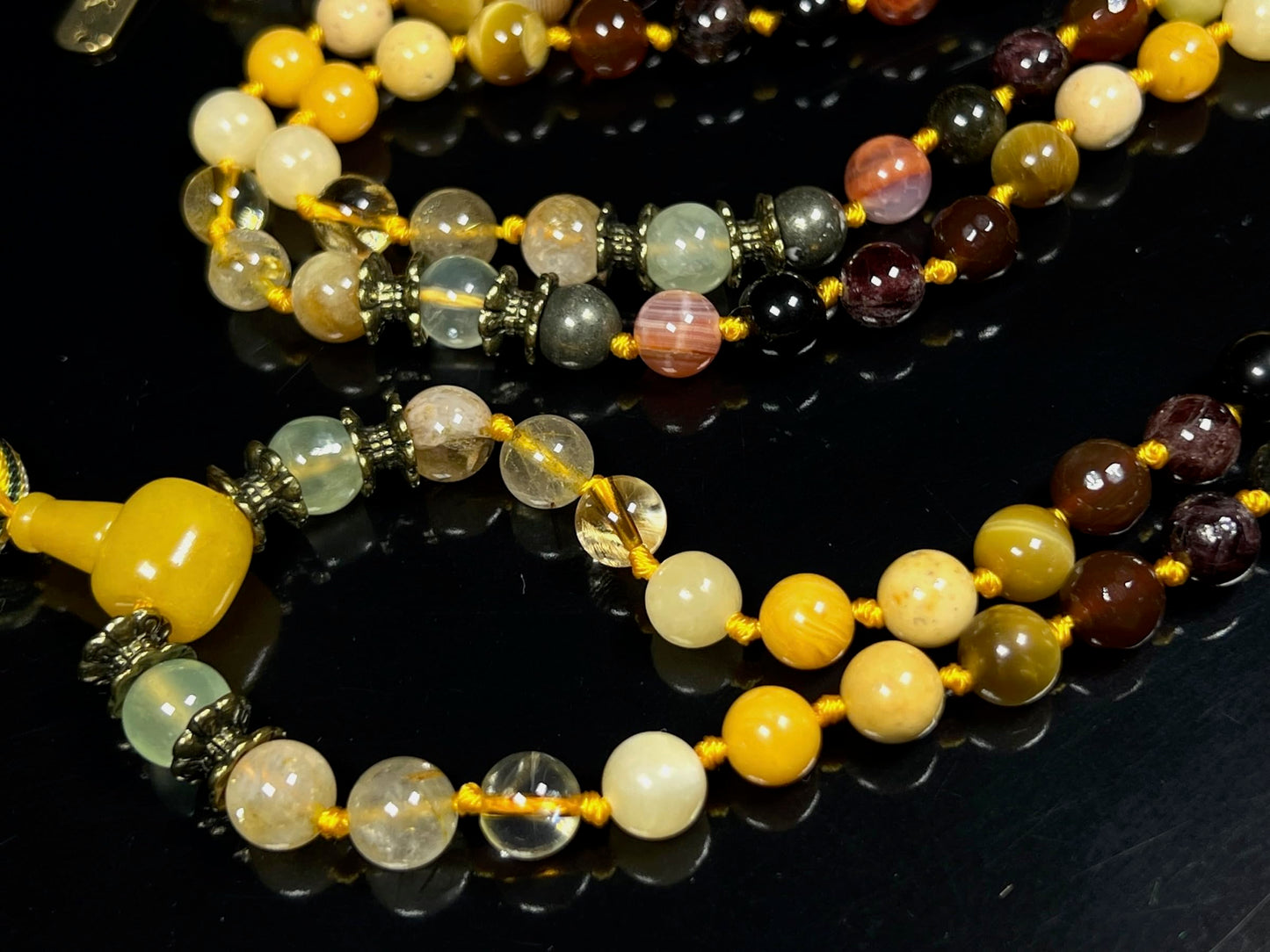 Hand Knotted Abundance Alchemist Mala Beads Necklace | Manifestation Crystals | 8mm 108 Beads | Solar Plexus & Root Chakras | Universal Zodiac Birthstones | Ethically Sourced