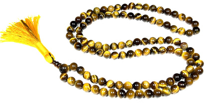 Handmade Tiger's Eye Mala Beads Necklace – 8mm 108 Beads – Multicolor Options – Solar Plexus Chakra & Zodiac Birthstones – Meditation Jewelry