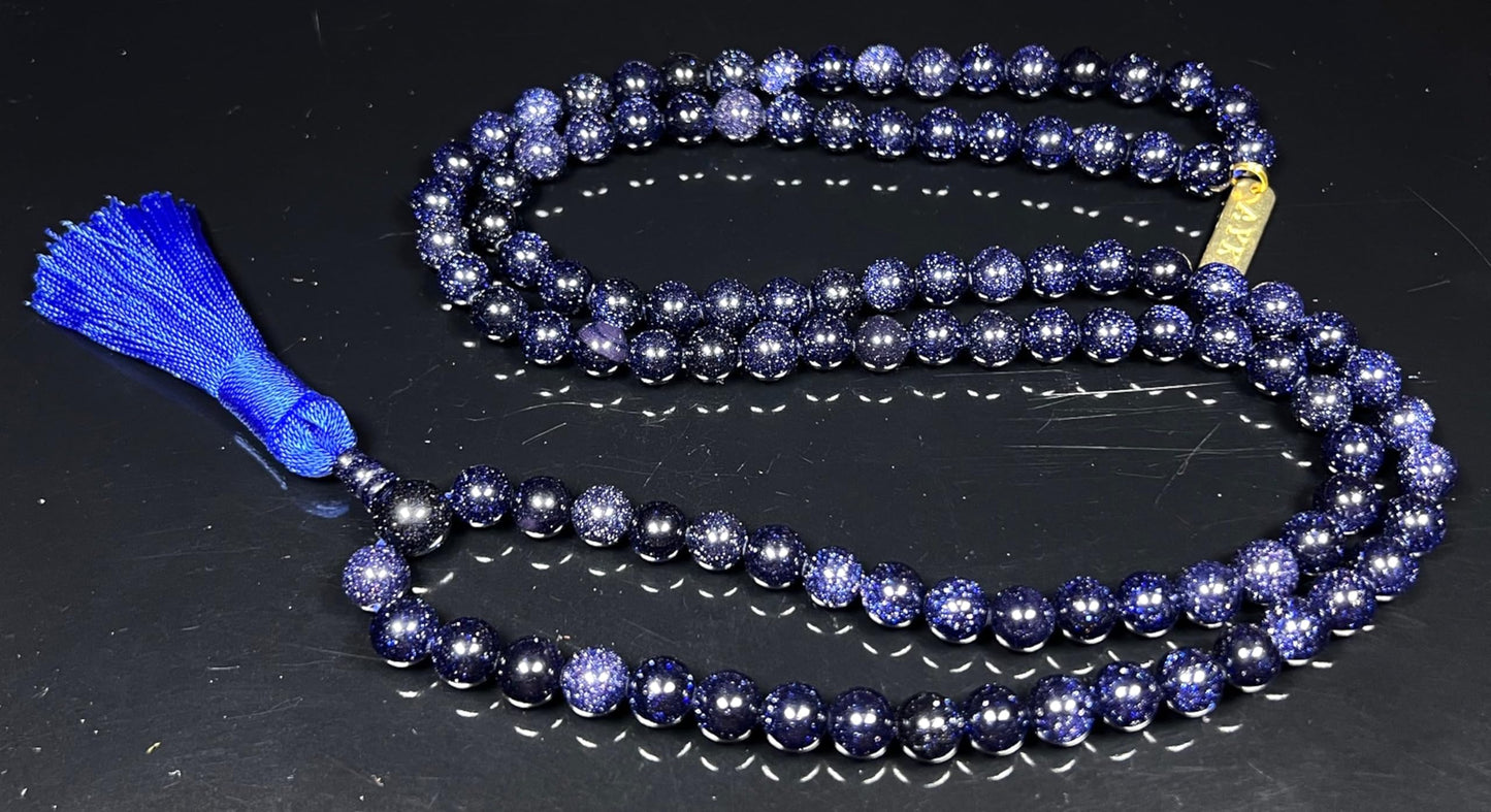 Blue Goldstone Mala Necklace | 108 Beads for Throat Chakra | TARA Collection